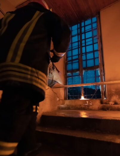 in-building firefighter climbing stairwell